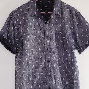 Southhouse casual button up or down shirt  Blue with White design patterns  L